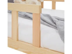 Homestyle4u Bettwäsche^Kinderbett Natur mit Rausfallschutz 90x200 cm Bodenbett Lattenrost Matratze 3025