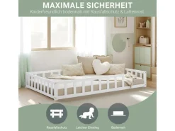 Homestyle4u Betten|Bettwäsche^Kinderbett mit Rausfallschutz 120x200 cm Bodenbett Lattenrost 2838