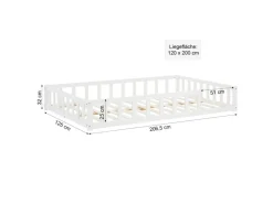 Homestyle4u Betten|Bettwäsche^Kinderbett mit Rausfallschutz 120x200 cm Bodenbett Lattenrost 2838