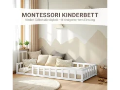 Homestyle4u Kinderbett mit Rausfallschutz 90x200 cm Bodenbett Lattenrost Matratze 3024