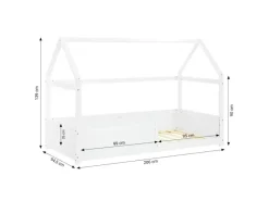 Homestyle4u Wandtattoos^Kinderbett Weiß Hausbett mit Rausfallschutz 90x200 cm Bodenbett 2811