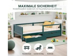 Homestyle4u Kinderbett 90x200 Holzbett mit Rausfallschutz 2912