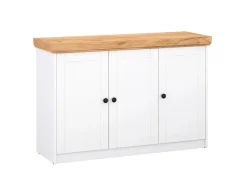 Homestyle4u Kommode Sideboard Eiche Matt Weiß Holz Massiv Schrank 134 cm