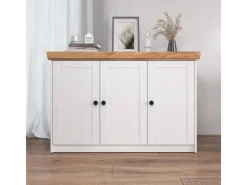 Homestyle4u Kommode Sideboard Eiche Matt Weiß Holz Massiv Schrank 134 cm
