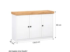 Homestyle4u Kommode Sideboard Eiche Matt Weiß Holz Massiv Schrank 134 cm