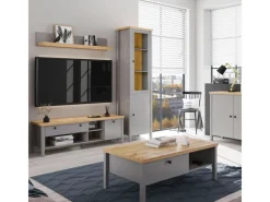 Homestyle4u Vitrine Highboard Kommode Wohnzimmerschrank Holz Grau