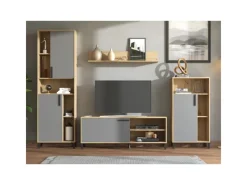 Homestyle4u Wohnwände^Wohnwand TV Board Holz TV-Schrank Sideboard Grau Natur