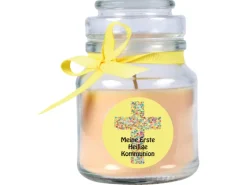 HS Candle Windlichter^Duftkerze & Bonbon Glas Kommunion Gelb Vanille
