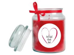 HS Candle Duftkerze & Bonbon Glas Herzen Rose Rot