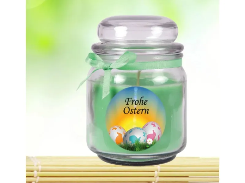 HS Candle Duftkerze & Glas Frohe Ostern Bonbon Ø9 cm Coconut Limes Ostereier
