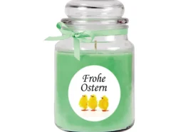 HS Candle Ostern^Duftkerze & Glas Frohe Ostern Bonbon Ø10 cm Coconut Limes Küken