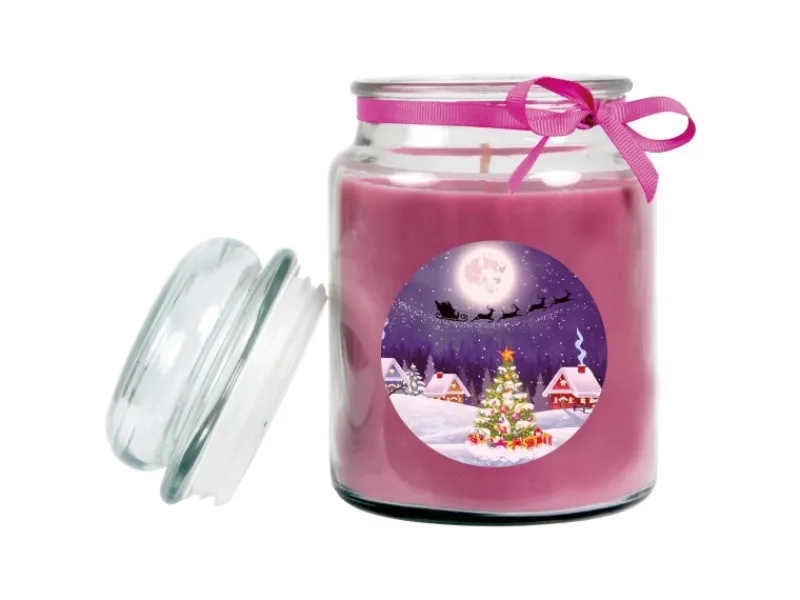 HS Candle Kerzen^Duftkerze & Glas Weihnachten Lila Bonbon 110h