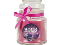 HS Candle Windlichter^Duftkerze & Glas Neujahr Lila Bonbon 30h