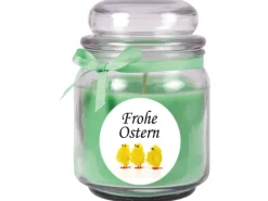 HS Candle Ostern^Duftkerze & Glas Frohe Ostern Bonbon Ø9 cm Coconut Limes Küken