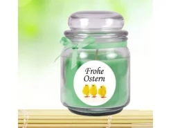 HS Candle Ostern^Duftkerze & Glas Frohe Ostern Bonbon Ø9 cm Coconut Limes Küken