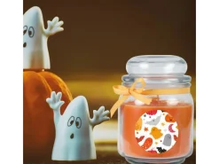 HS Candle Windlichter^Duftkerze & Glas Halloween Orange Bonbon 70h