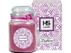 HS Candle Windlichter^Duftkerze & Glas Duft Schriftzug Bonbon Ø10 cm Lavendel