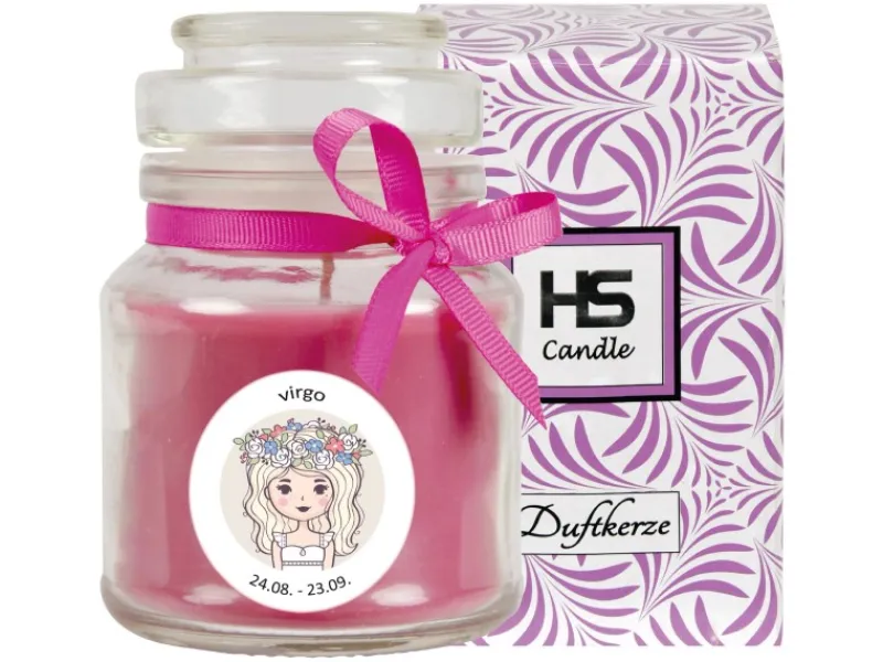 HS Candle Windlichter^Duftkerze & Glas Sternzeichen Lavendel 30 Stunden Jungfrau