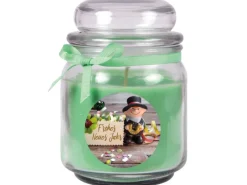 HS Candle Windlichter^Duftkerze & Glas Neujahr Grün Bonbon 70h