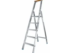 Klapptritte^Iller Stufenstehleiter Einseitig Begehbar mit 8 Stufen 3,85m AH und Hartholzstufe als Ablage