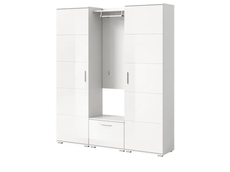Inn.Furn Garderobe Set Weiß Hochglanz 4-teilig 165 cm Viel Stauraum Grazie