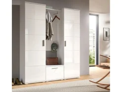Inn.Furn Garderobe Set Weiß Hochglanz 4-teilig 165 cm Viel Stauraum Grazie
