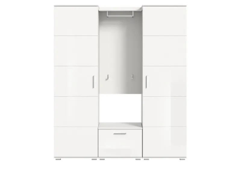 Inn.Furn Garderobe Set Weiß Hochglanz 4-teilig 165 cm Viel Stauraum Grazie