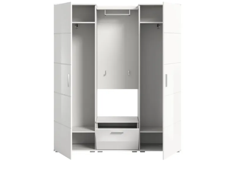 Inn.Furn Garderobe Set Weiß Hochglanz 4-teilig 165 cm Viel Stauraum Grazie