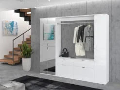 Inn.Furn Garderoben-Set 4-teilig Weiß Hochglanz 212 cm mit Spiegel SystemX