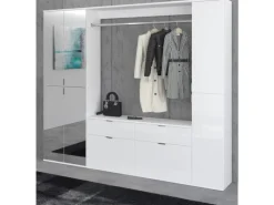 Inn.Furn Garderoben-Set 4-teilig Weiß Hochglanz 212 cm mit Spiegel SystemX