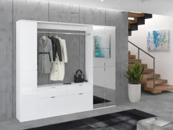 Inn.Furn Garderoben-Set 4-teilig Weiß Hochglanz 212 cm mit Spiegel SystemX