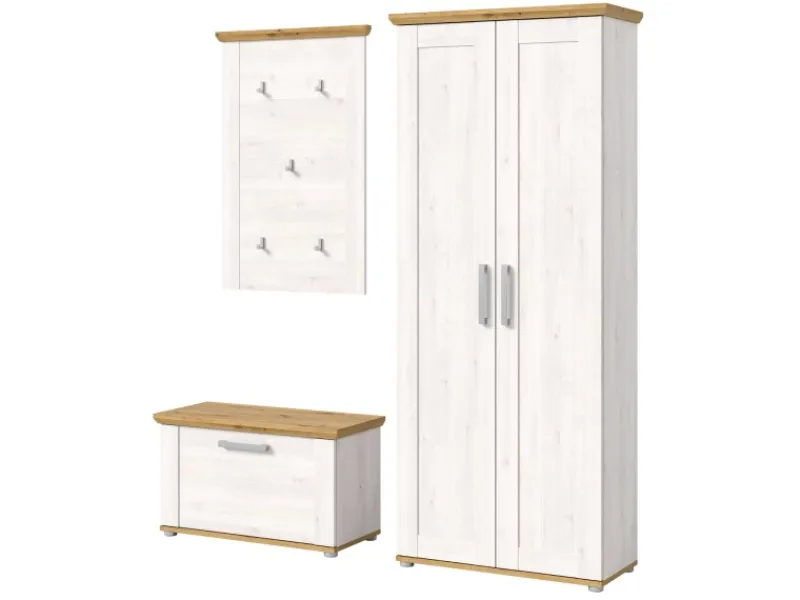 Inn.Furn Garderoben-Set 3-teilig Weiß Lärche 175 cm Landhaus-Stil Mirano
