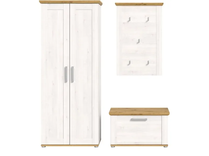 Inn.Furn Garderoben-Set 3-teilig Weiß Lärche 175 cm Landhaus-Stil Mirano