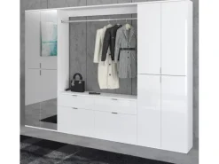 Inn.Furn Garderoben-Set 4-teilig Weiß Hochglanz 243 cm mit Spiegel SystemX
