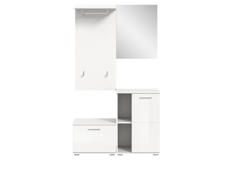 Inn.Furn Garderoben-Set 4-teilig Weiß Hochglanz 110 cm Grazie