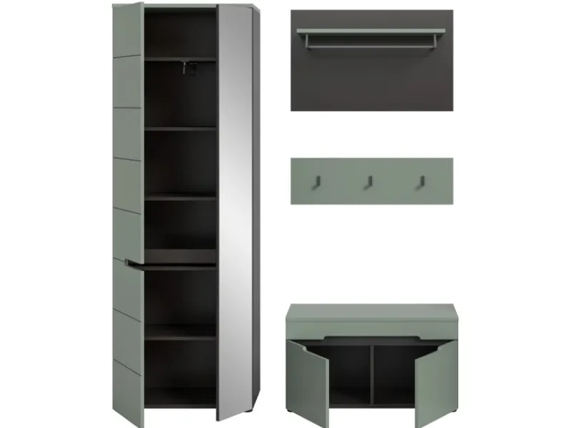 Inn.Furn Möbelserien^Garderoben-Set 4-teilig in Salbei und Grau 160 cm Cooper