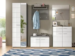 Inn.Furn Garderoben-Set 5-teilig Weiß Hochglanz Grau 250 cm Rumba