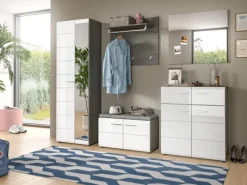 Inn.Furn Garderoben-Set 5-teilig Weiß Hochglanz Grau 250 cm Rumba