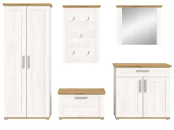 Inn.Furn Möbelserien^Garderoben-Set 5-teilig Weiß Lärche 285 cm Landhaus-Stil Mirano