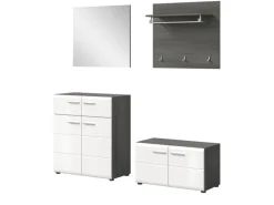 Inn.Furn Garderoben-Set 4-teilig Weiß Hochglanz Grau 175 cm Rumba