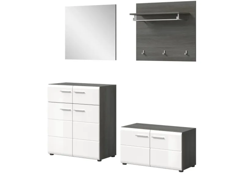 Inn.Furn Garderoben-Set 4-teilig Weiß Hochglanz Grau 175 cm Rumba