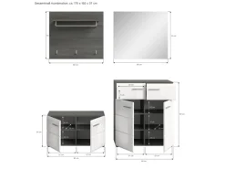 Inn.Furn Garderoben-Set 4-teilig Weiß Hochglanz Grau 175 cm Rumba