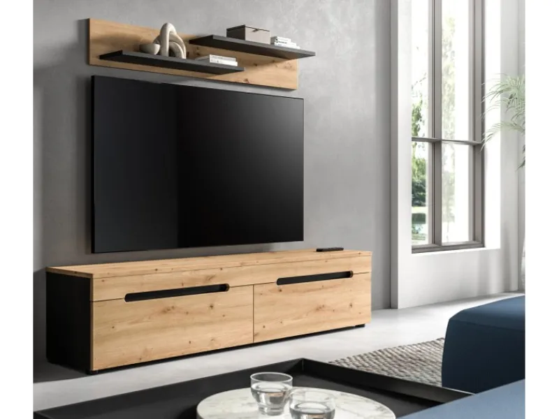 Inn.Furn Schweberegale^TV-Lowboard und Wandboard in Eiche und Grau 170 cm Cooper