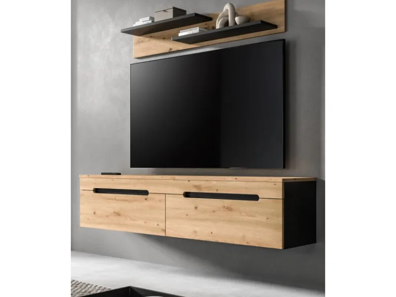 Inn.Furn Schweberegale^TV-Lowboard und Wandboard in Eiche und Grau 170 cm Cooper