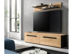 Inn.Furn Schweberegale^TV-Lowboard und Wandboard in Eiche und Grau 170 cm Cooper