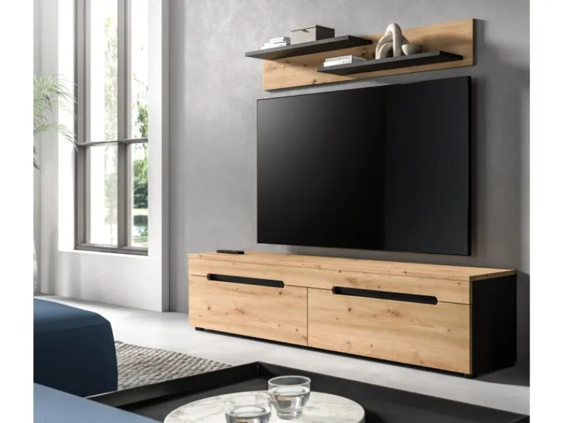 Inn.Furn Schweberegale^TV-Lowboard und Wandboard in Eiche und Grau 170 cm Cooper