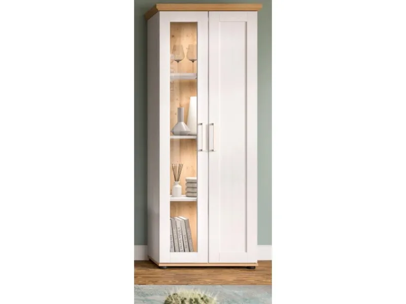 Inn.Furn Vitrine in Weiß Lärche Landhaus 64 x 161 cm Mirano