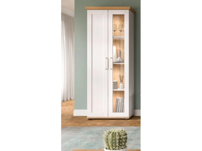 Inn.Furn Vitrine in Weiß Lärche Landhaus 64 x 161 cm Mirano