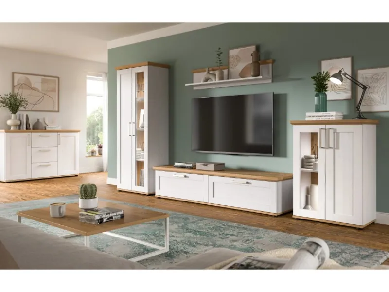 Inn.Furn Vitrine in Weiß Lärche Landhaus 64 x 161 cm Mirano