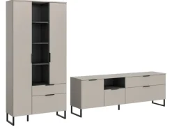 Inn.Furn Wohnwände^Wohnwand in Kaschmir und Schwarz 290 cm mit Soft-Close Morena